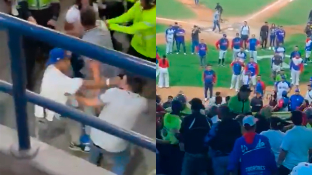 Coñaza entre fanáticos es interrumpida por juego de béisbol