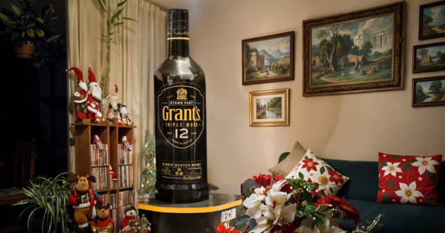 Familia decide que este año su arbolito de Navidad se cambia por una botella gigante de Grant’s